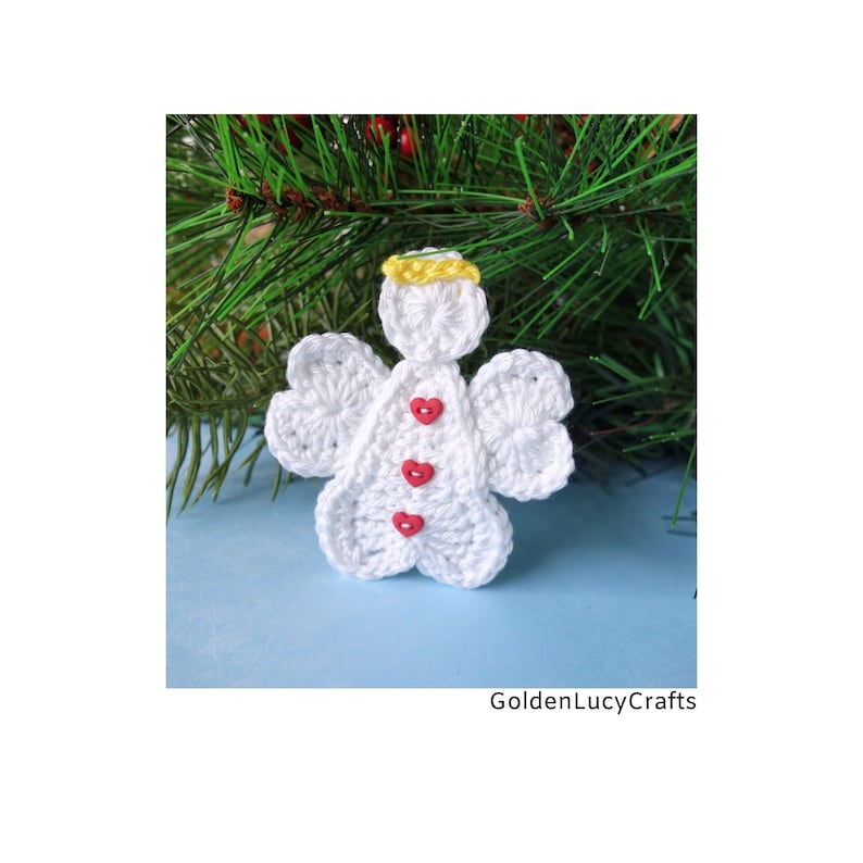 Crochet Pattern Heart Angel Applique Ornament Christmas Valentine's Day Decoration image 2