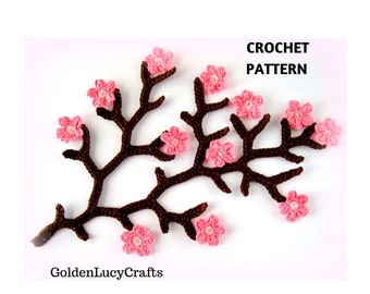 CROCHET PATTERN Cherry Branch, Crochet Applique, Motif