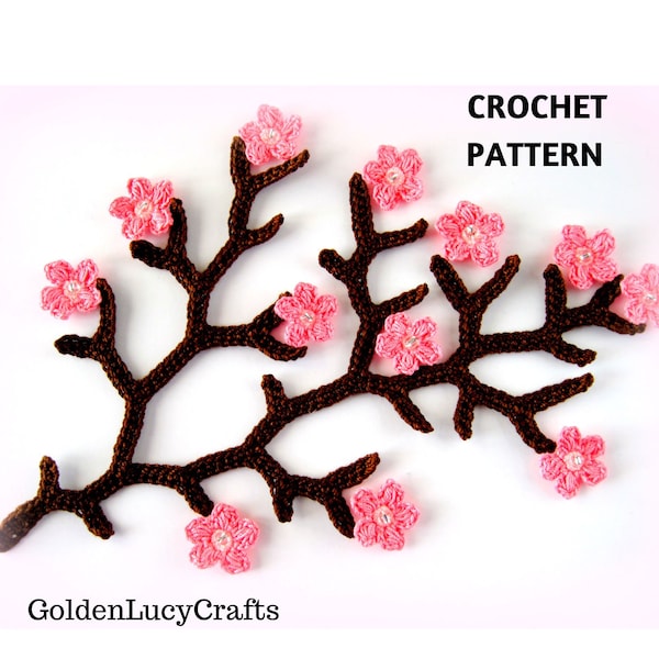 CROCHET PATTERN Cherry Branch, Crochet Applique, Motif