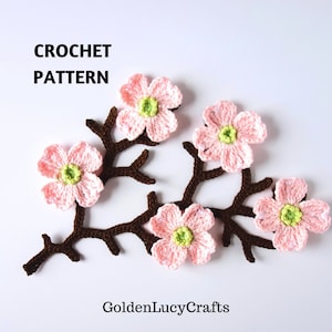 Crochet Pattern Dogwood Tree Branch, Crochet Applique, Motif