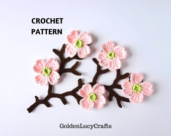 Crochet Pattern Dogwood Tree Branch, Crochet Applique, Motif