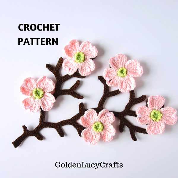 Crochet Pattern Dogwood Tree Branch, Crochet Applique, Motif