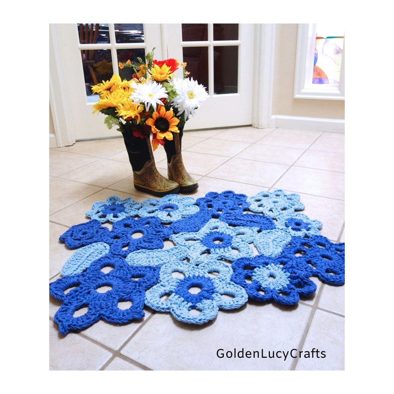 CROCHET PATTERN Flower Rug Made from Motifs Home Bathroom Decor image 4