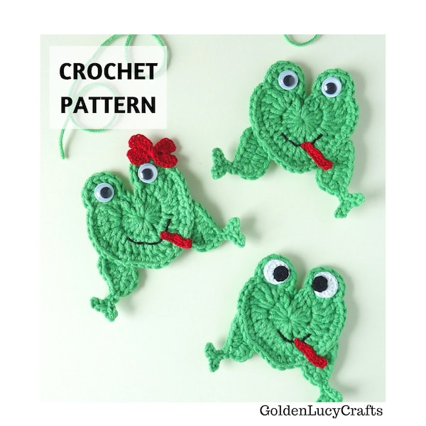 CROCHET PATTERN Frog Applique, Heart-Shaped Frog, Embellishment