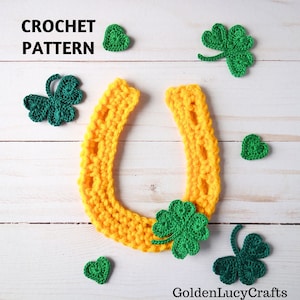 CROCHET PATTERN Horseshoe Applique, Shamrock, Lucky Clover, Crochet Motif, Embellishment, St. Patrick&#39;s Day