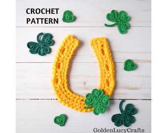 CROCHET PATTERN Horseshoe Applique, Shamrock, Lucky Clover, Crochet Motif, Embellishment, St. Patrick's Day