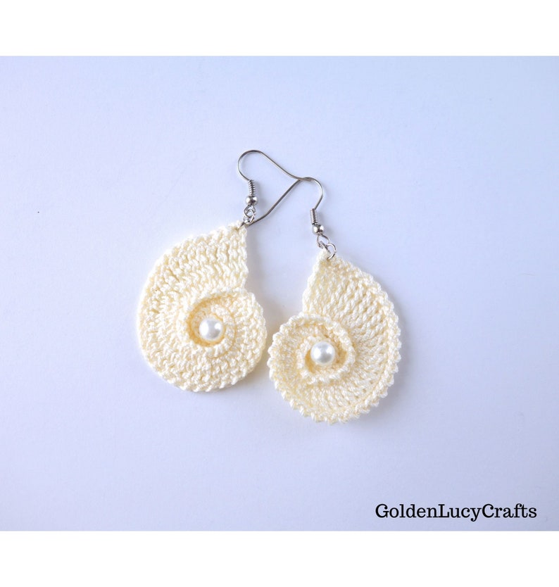 Crochet PATTERN Sea Shell Earrings, Summer, Beach Wedding, Ocean Theme, Bridal Earrings image 2