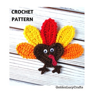 Crochet Pattern Turkey Applique, Heart-Shaped Turkey, Thanksgiving Decoration