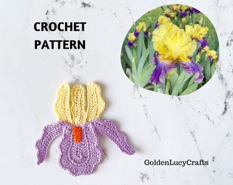 CROCHET PATTERN Iris Flower Applique Motif Embellishment