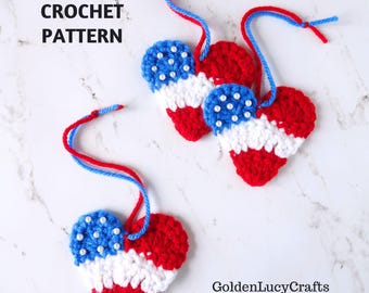 CROCHET PATTERN Patriotic Heart Ornament, 4th of July Decoration, Embellishment