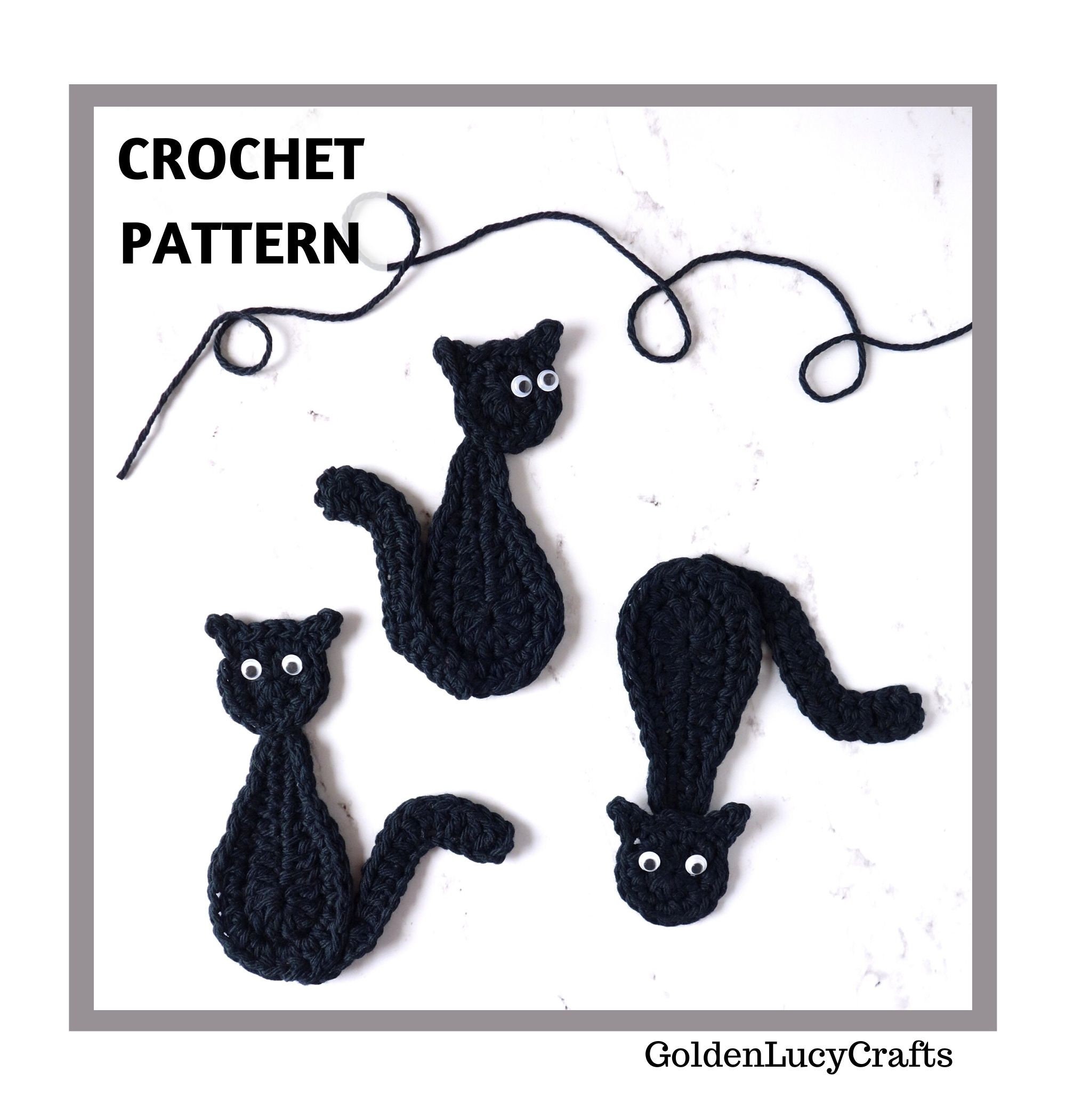 38 Black Cat Crochet Patterns for Amigurumi, Bags, Keychains, and Cozy Handmade Gifts 38 Crochet Pattern Halloween Black Cat Applique Motif