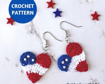 CROCHET PATTERN Patriotic Earrings, 4th of July, American Flag, Independence Day