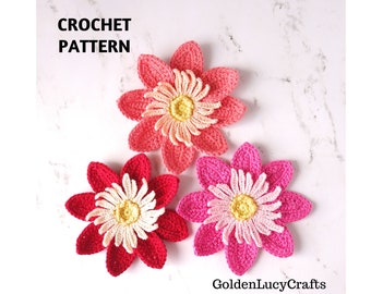 CROCHET PATTERN Dahlia Applique, Flower, Motif, Embellishment