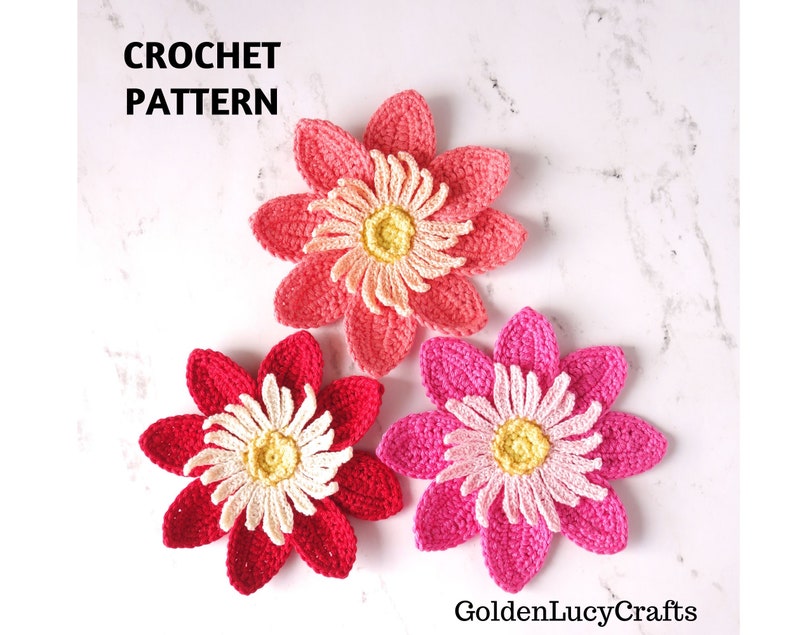 CROCHET PATTERN Dahlia Applique, Flower, Motif, Embellishment image 1