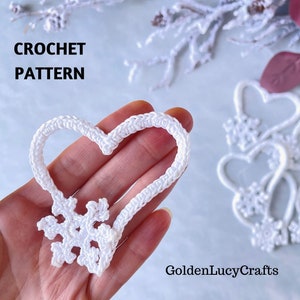 CROCHET PATTERN Snowflake  Heart Christmas Ornament Applique Valentine's Day