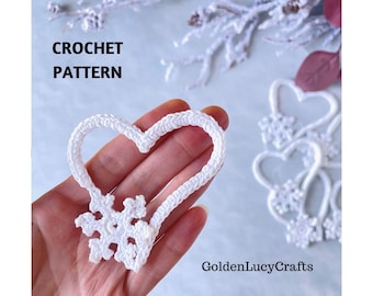 CROCHET PATTERN Snowflake  Heart Christmas Ornament Applique Valentine's Day