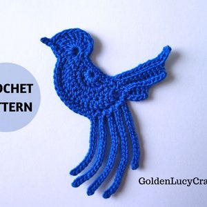 CROCHET PATTERN Blue Bird Applique Embellishment Motif image 1