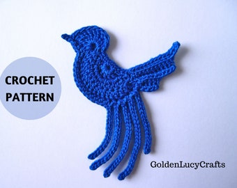 CROCHET PATTERN Blue Bird Applique Embellishment Motif