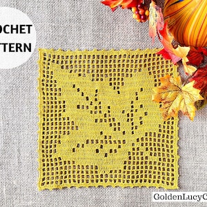 CROCHET PATTERN Filet Maple Leaf Square Doily Motif