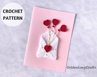 CROCHET PATTERN Heart Envelope Applique Valentine's Day Birthday Love