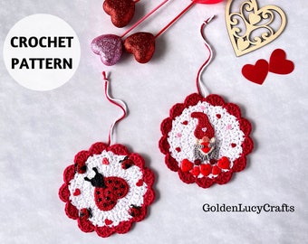 CROCHET PATTERN Valentine's Day Ornament Heart Gnome Ladybug