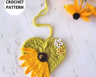 CROCHET PATTERN Black-eyed Susan Heart Ornament