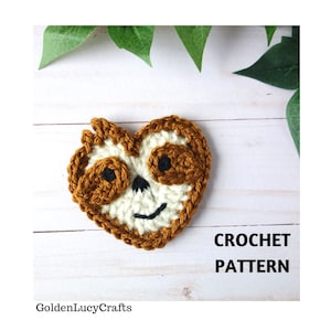 CROCHET PATTERN Sloth Applique, Cute Heart-Shaped Sloth, Crochet Motif, Embellishment