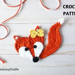 Crochet Pattern Fox Applique, Heart-Shaped Fox, Forest Animals, Crochet Motif, Embellishment