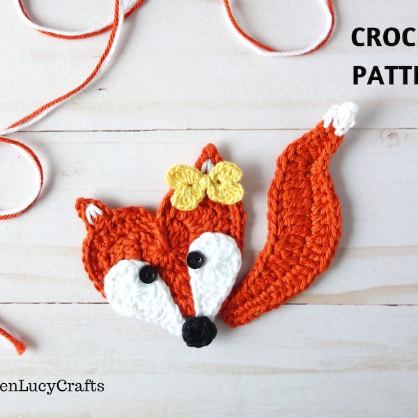 Crochet Pattern Fox Applique, Heart-Shaped Fox, Forest Animals, Crochet Motif, Embellishment