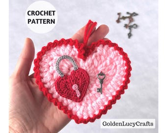 CROCHET PATTERN Key to My Heart Valentine's Day Ornament