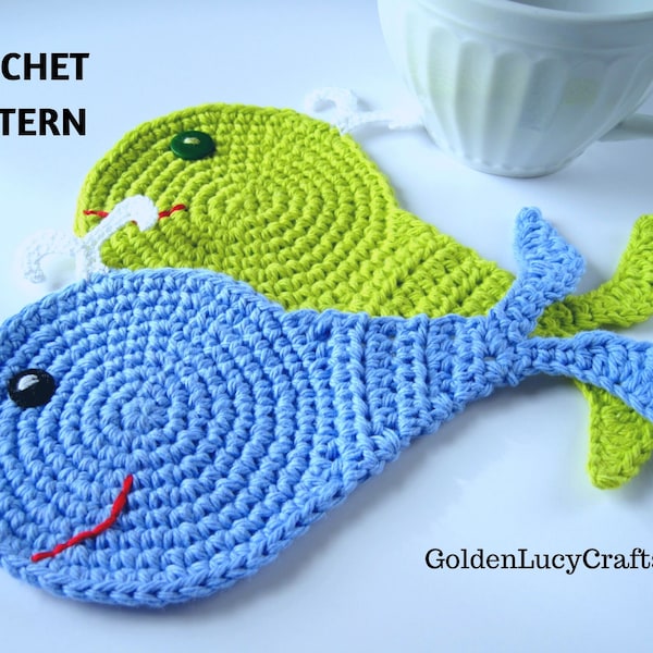 CROCHET PATTERN Whale Coaster, Applique, Sea Motif, Ocean Theme