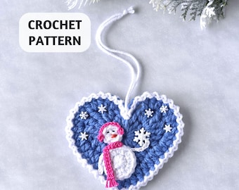 CROCHET PATTERN Snowman Heart Ornament | Winter Snowman with Earmuffs | Christmas Decoration | PDF Tutorial