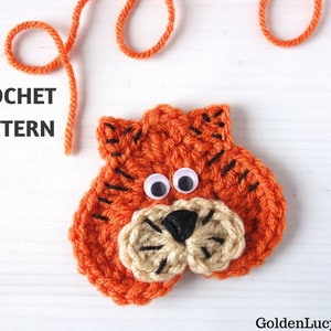 CROCHET PATTERN Tiger Applique Heart-Shaped Tiger Jungle Animal Crochet Motif Embellishment