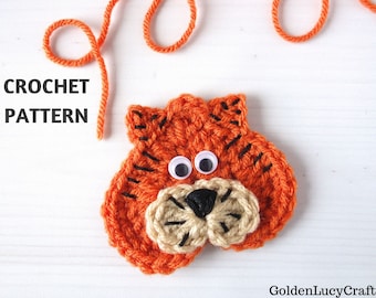 CROCHET PATTERN Tiger Applique Heart-Shaped Tiger Jungle Animal Crochet Motif Embellishment