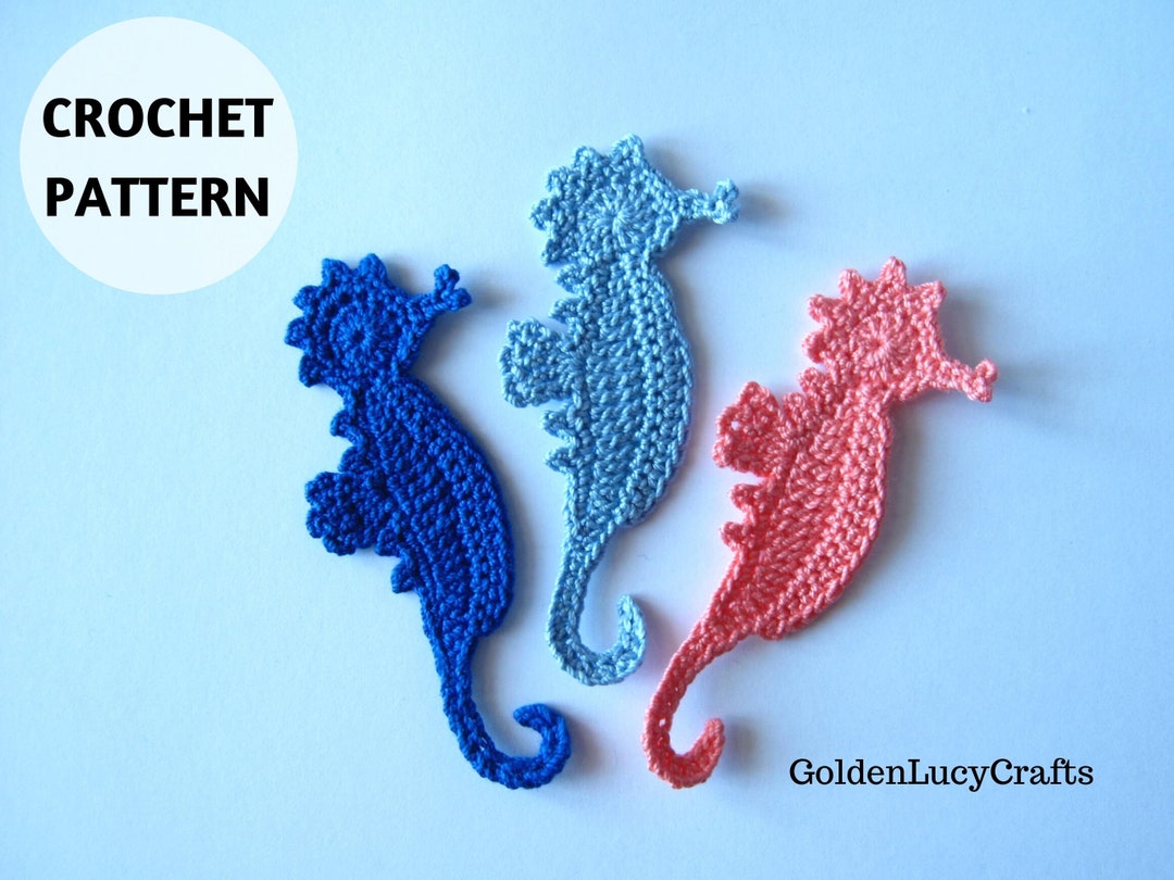 Crochet PATTERN Seahorse Applique, Sea Motif, Embellishment Etsy
