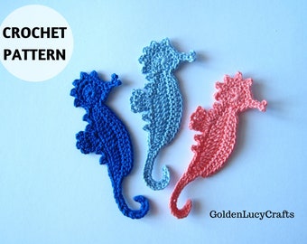 Crochet PATTERN Seahorse Applique, Sea Motif, Embellishment