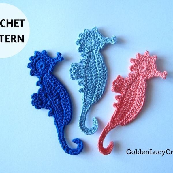 Crochet PATTERN Seahorse Applique, Sea Motif, Embellishment