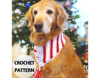 CROCHET PATTERN  Christmas Dog Scarf, Candy Cane Scarf, DIY Pet Accessories, Pet Gift