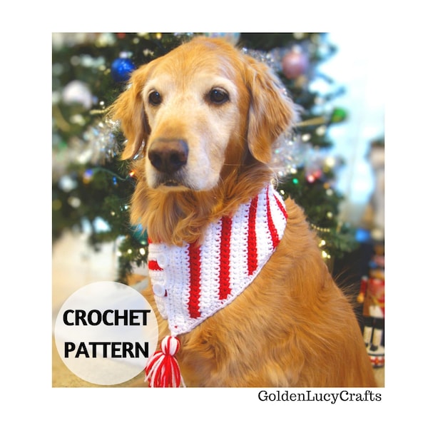 CROCHET PATTERN  Christmas Dog Scarf, Candy Cane Scarf, DIY Pet Accessories, Pet Gift