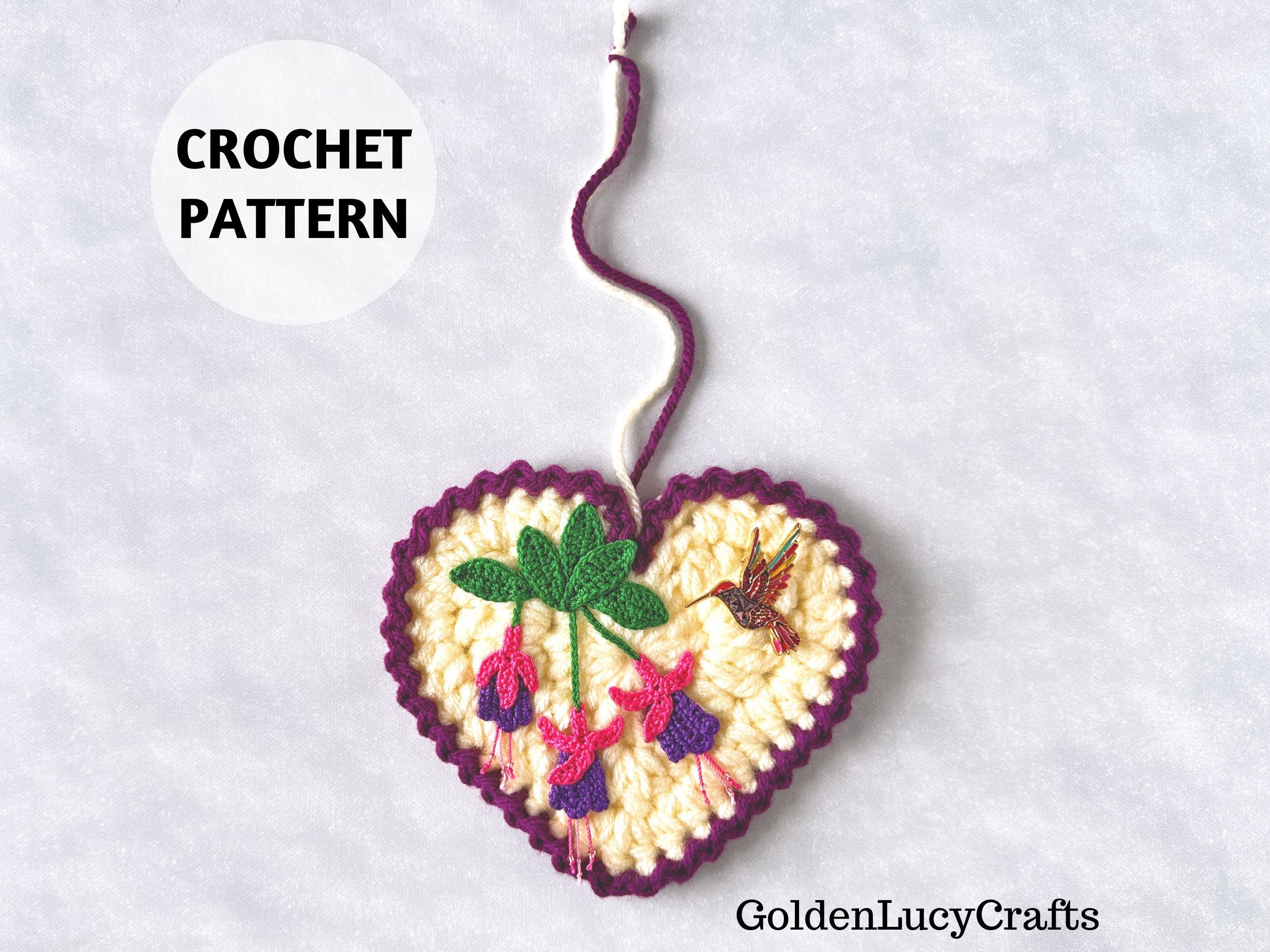 Crochet Pattern Fuchsia Heart Ornament Gift Idea Floral