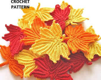 CROCHET PATTERN Maple Leaf Applique Motif Embellishment Fall Autumn