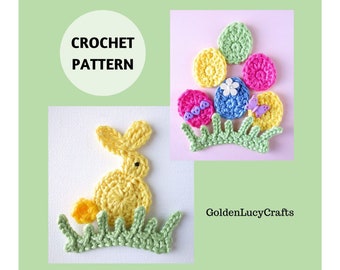 CROCHET PATTERN Easter Bunny Easter Egg Grass Applique Motif Embellishment