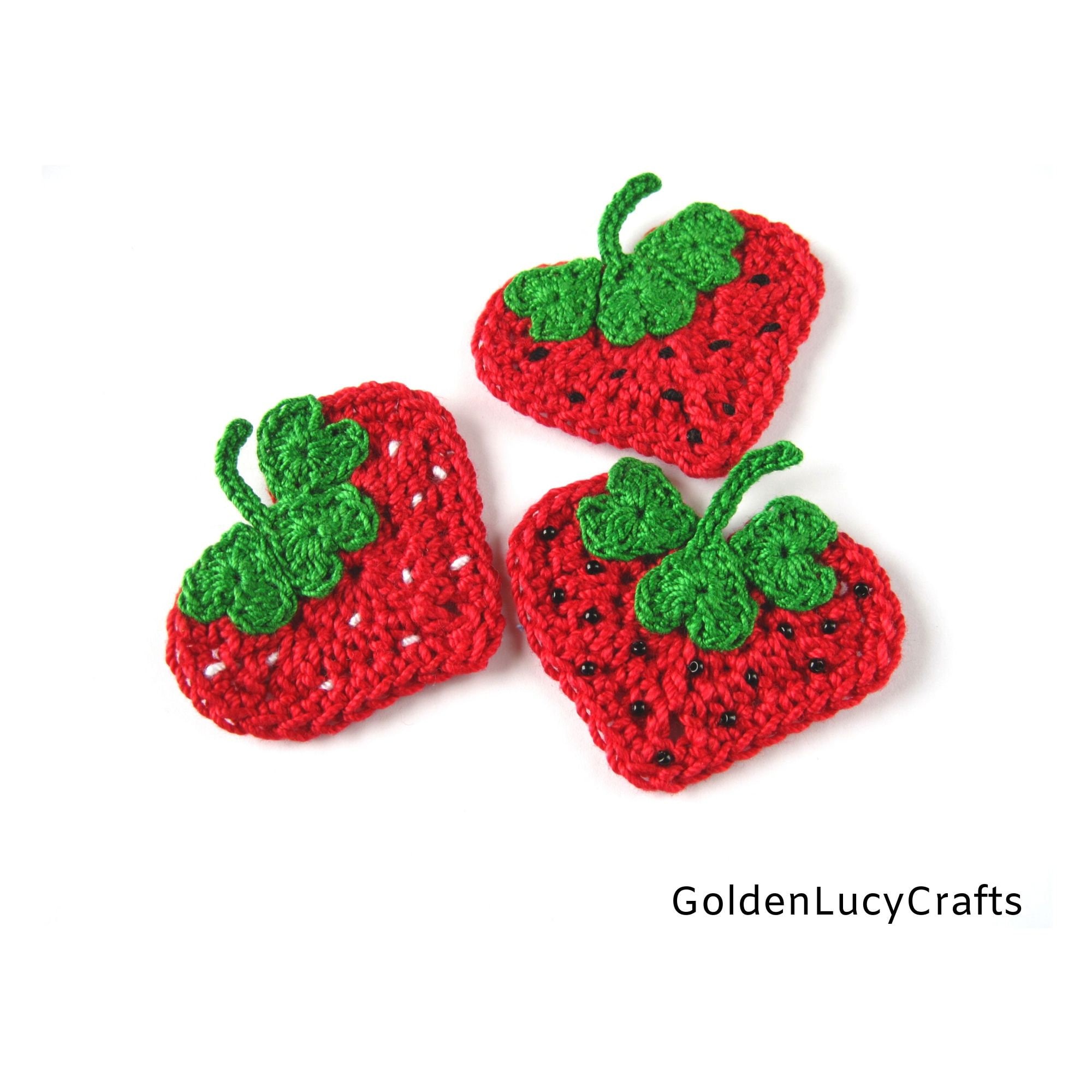 Crochet Heart Strawberry Applique