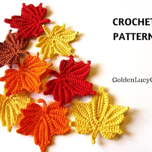 CROCHET PATTERN Small Maple Leaf Applique Motif Embellishment Fall Autumn