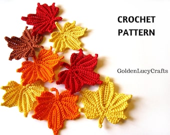 CROCHET PATTERN Small Maple Leaf Applique Motif Embellishment Fall Autumn