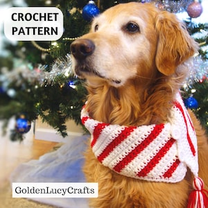 CROCHET PATTERN  Christmas Dog Scarf, Candy Cane Scarf, DIY Pet Accessories, Pet Gift