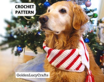 CROCHET PATTERN  Christmas Dog Scarf, Candy Cane Stripes, DIY Pet Accessories