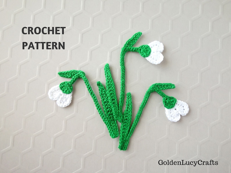 CROCHET PATTERN Snowdrop Applique Flower Motif Embellishment