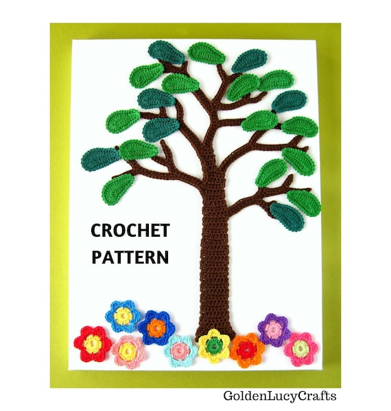 CROCHET PATTERN Summer Tree Applique, Crochet Wall Art, DIY Home Decor