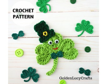 CROCHET PATTERN Shamrock in a Hat | St. Patrick's Day | Applique | Embellishment | Garland